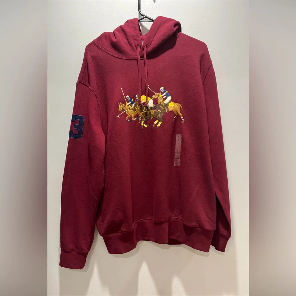 NWT Polo Ralph‎ Lauren Men's Medium Triple -Pony Fleece Hoodie. Color Red. $188